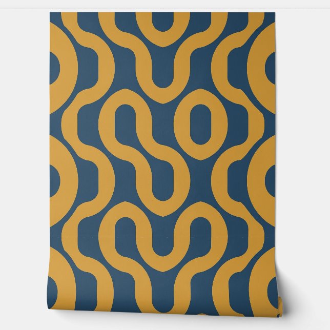 Papel Pintado Patrón ondulado casual en tonos azules y amarillos (Desenrollar)