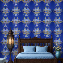 Patrón Ornamental Arabesco Azul Real y Dorado