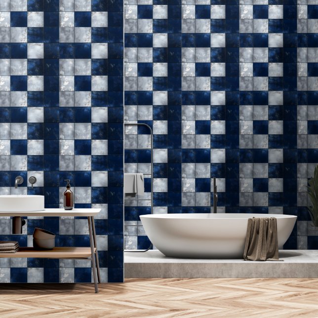 Papel Pintado Patrón plateado y azul (Baño)