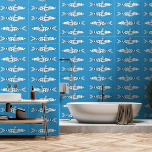 Papel Pintado Patrón portugués de sardinas de Lisboa Azulejos az