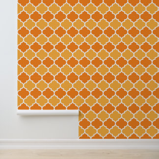 Papel Pintado Patrón Quatrefoil blanco naranja