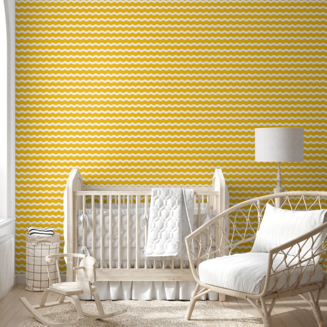 Papel Pintado Patrón rayado de arco ondulado amarillo (Niños)