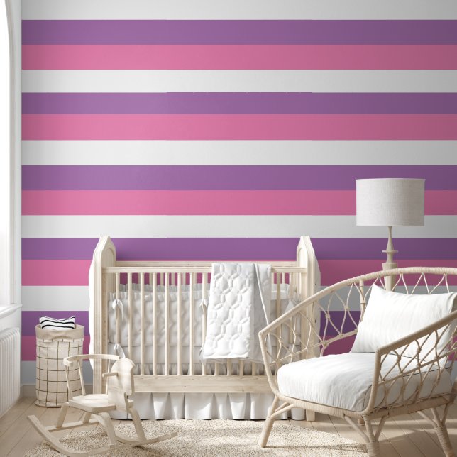 Papel Pintado Patrón rayado pasto púrpura rosa horizontal (Niños)