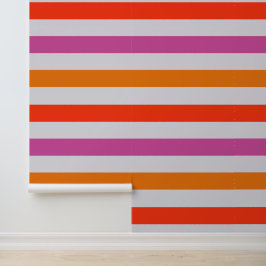 Papel Pintado Patrón rayado rosa oscuro y Naranja negrita