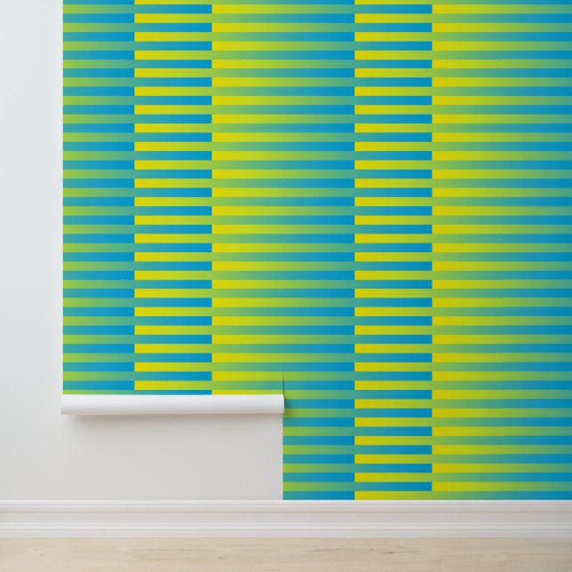 Papel Pintado Patrón rayado verde amarillo azul (Solicitud)
