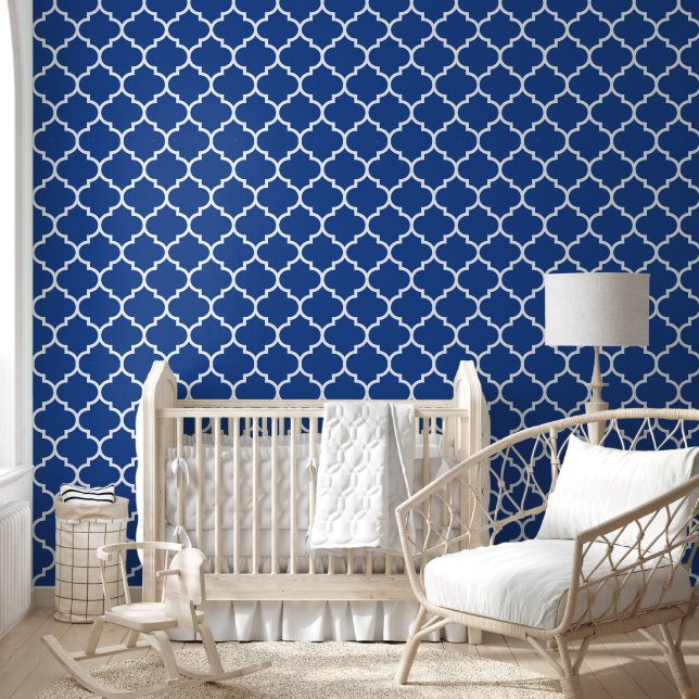 Papel Pintado Patrón real azul blanco de quatrefol (Niños)