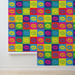 Papel Pintado Patrón retro colorido de los ojos de besos de arte