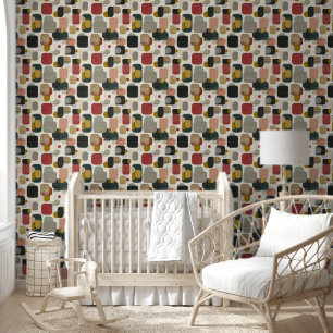 Papel Pintado Patrón Retro de Cuadrados Redondeados Modernos de 