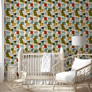 Papel Pintado Patrón Retro de Cuadrados Redondeados Modernos de 