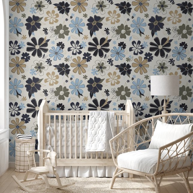 Papel Pintado Patrón retro de la flor divertida (Fun Floral Retro Pattern Wallpaper from Studio Posies.)
