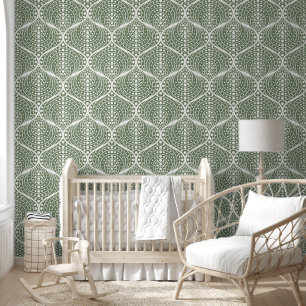 Papel Pintado Patrón retro geométrico verde de salvia