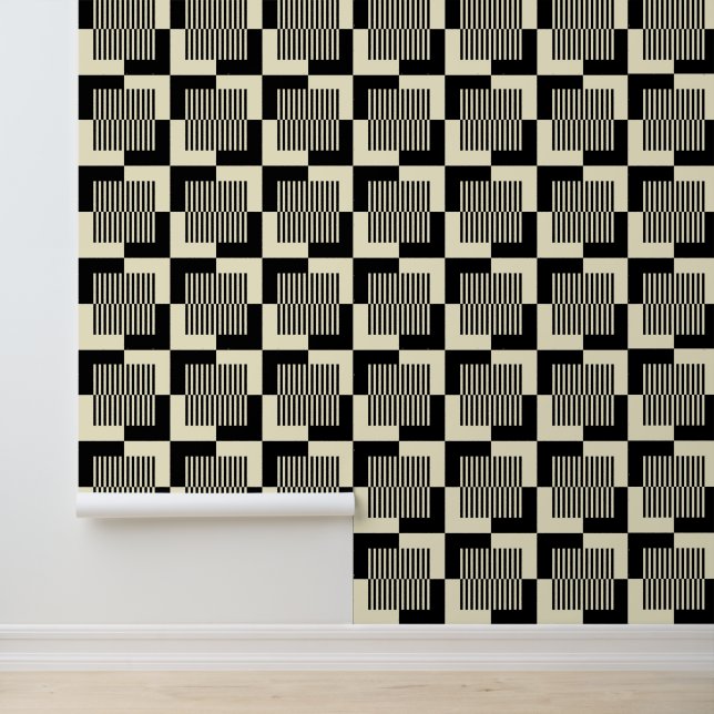 Papel Pintado Patrón Retro Negro y Tan (Solicitud)
