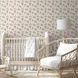 Papel Pintado Patrón retro verde y rosa de fresa