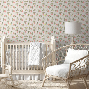 Papel Pintado Patrón retro verde y rosa de fresa