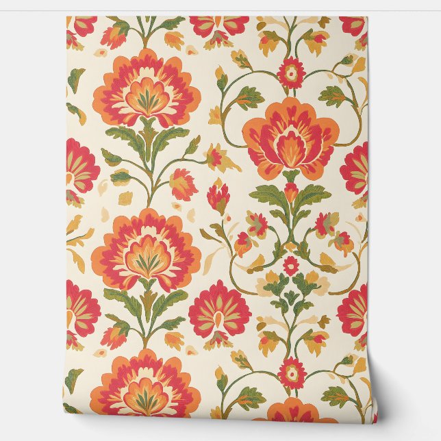 Papel Pintado Patrón rojo bohemio vintage (Desenrollar)