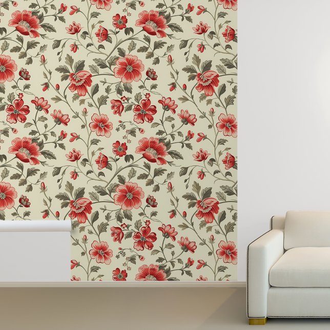 Papel Pintado Patrón rojo de cosecha floral (Subido por el creador)