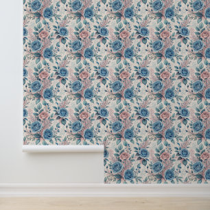 Papel Pintado Patrón rosa azul y rosa sobre blanco rosado suave