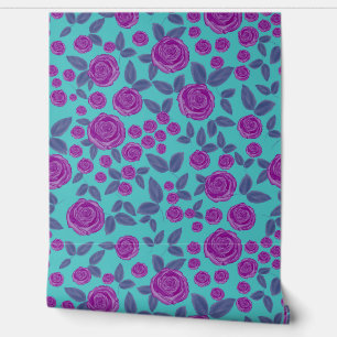 Papel Pintado Patrón rosa floral Rosa vintage y turquesa