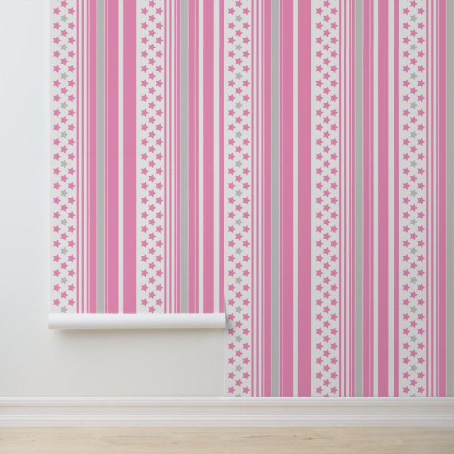 Papel Pintado Patrón rosa rayado con estrellas (Solicitud)