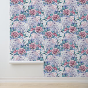 Papel Pintado Patrón Rosa rosa y azul