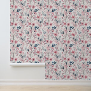 Papel Pintado Patrón Sakura de flores de cerezo rosa en blanco (