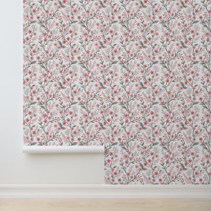 Papel Pintado Patrón Sakura de flores de cerezo rosa en blanco (