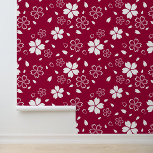 Papel Pintado Patrón Sakura Rojo