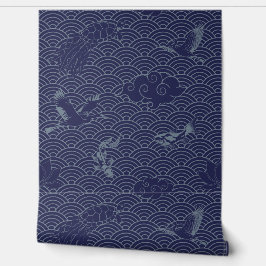 Papel Pintado Patrón Seigaiha de ola tradicional japonesa azul