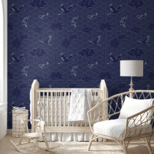 Papel Pintado Patrón Seigaiha de ola tradicional japonesa azul