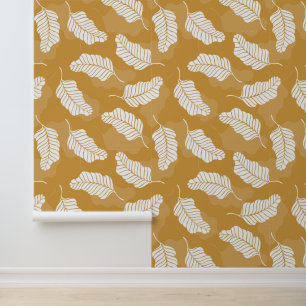 Papel Pintado Patrón sin foco con hojas doradas y blancas