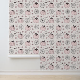 Papel Pintado Patrón sin foco de Halloween rosa Pastel