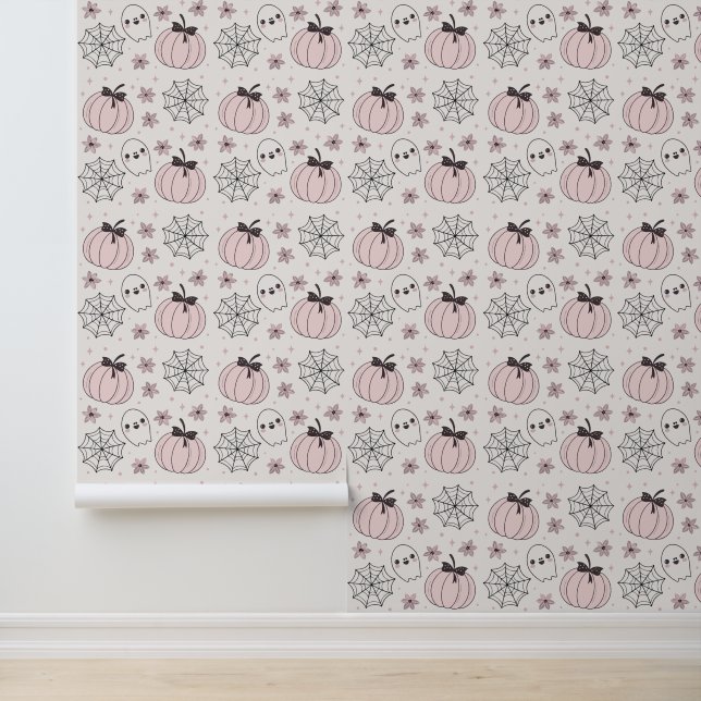Papel Pintado Patrón sin foco de Halloween rosa Pastel (Solicitud)