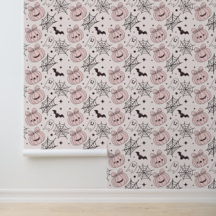 Papel Pintado Patrón sin foco de Halloween rosa pastel (5)