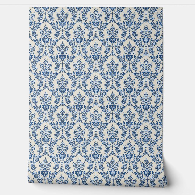 Papel Pintado Patrón sin soldadura de ELEGANCE Blue Damask (Desenrollar)