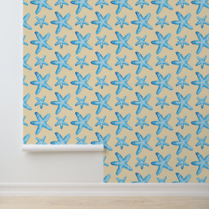 Papel Pintado Patrón Starfish Azul de color de agua