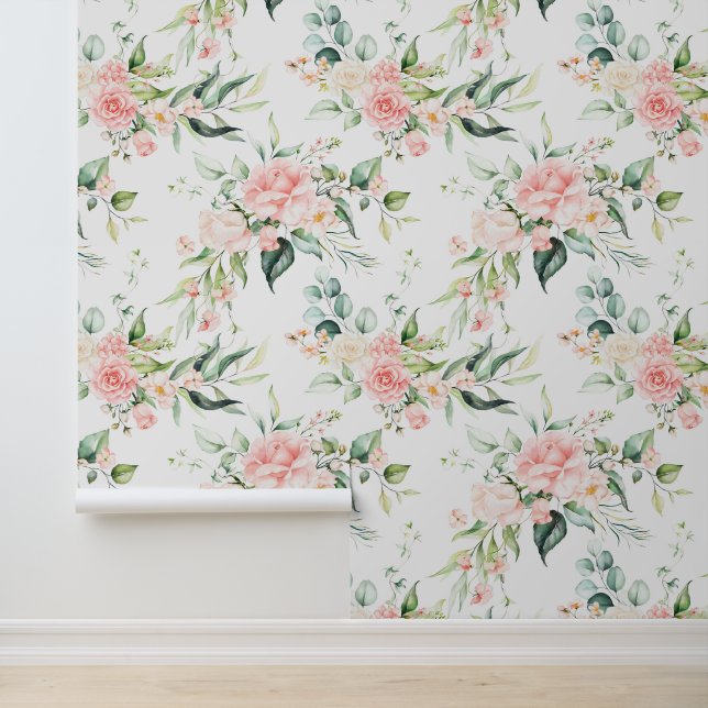 Papel Pintado Patrón suave de flor rosa rosada en pasto (Solicitud)