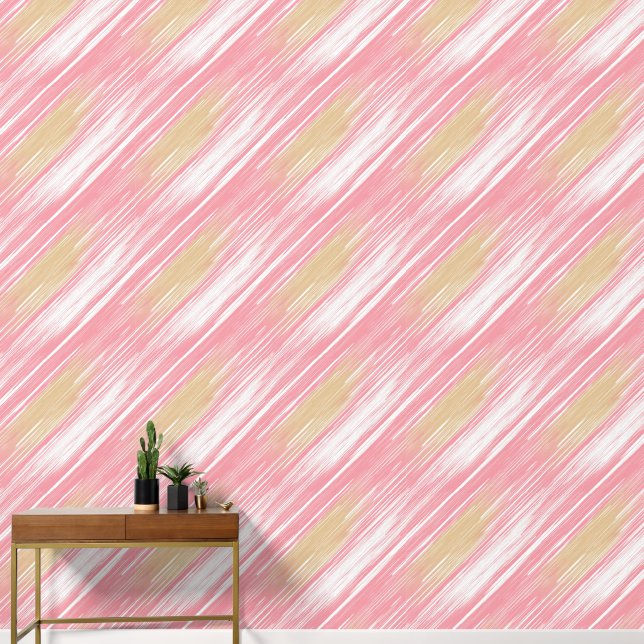Papel Pintado Patrón Tan, Blanco y Rosa (Pasillo)