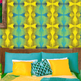 Papel Pintado Patrón Tropical Abstracto Verde Amarillo Brillante