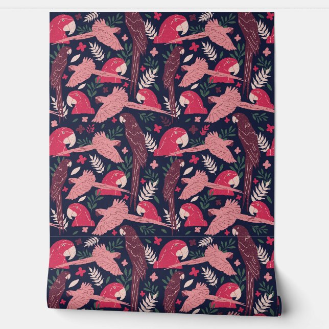 Papel Pintado Patrón tropical de pájaro loro arábigo (Desenrollar)