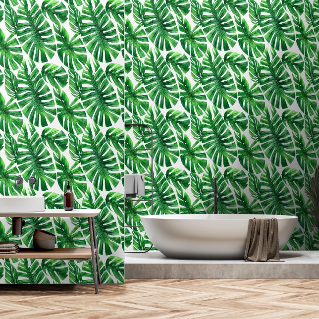 Papel Pintado Patrón tropical hawaiano de la hoja de la selva de (Baño)