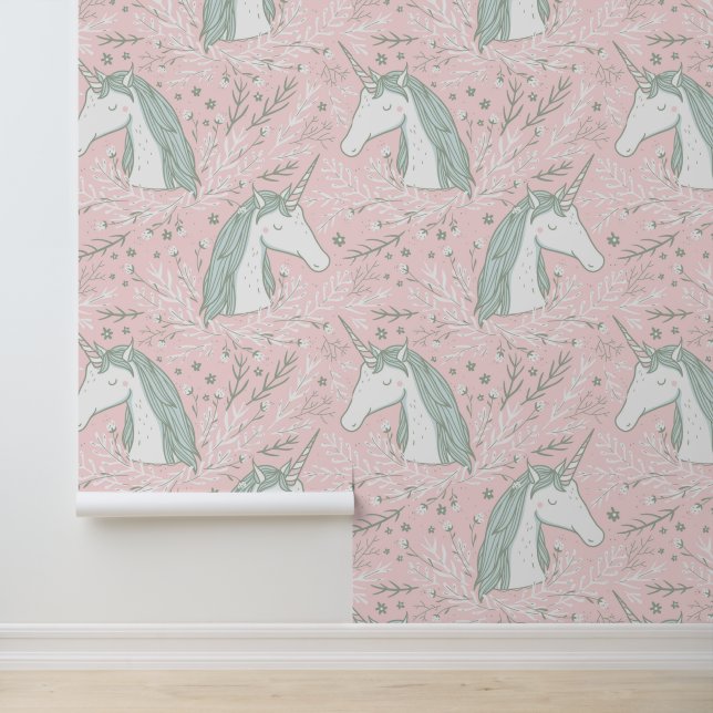 Papel Pintado Patrón unicornio de flores dulces (Solicitud)