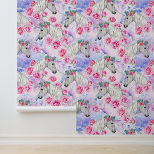 Papel Pintado Patrón Unicornios y Rosas
