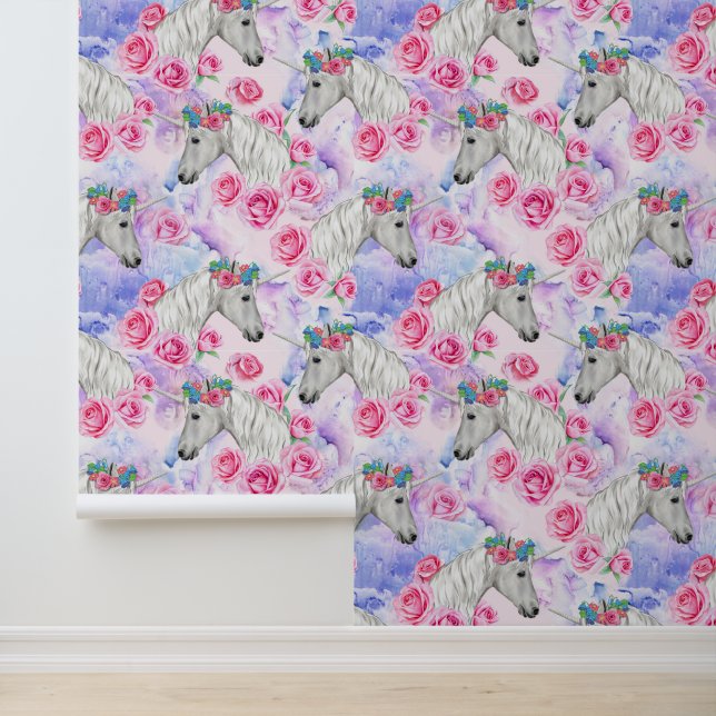 Papel Pintado Patrón Unicornios y Rosas (Solicitud)