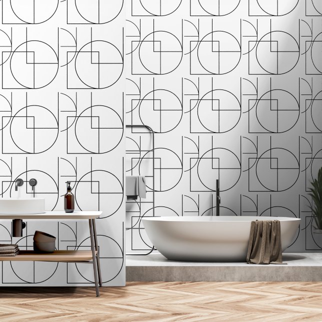 Papel Pintado Patrón Urbano Geométrico Blanco Y Negro (Baño)