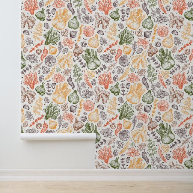 Papel Pintado Patrón vegetal de los jardines de cocina (Solicitud)