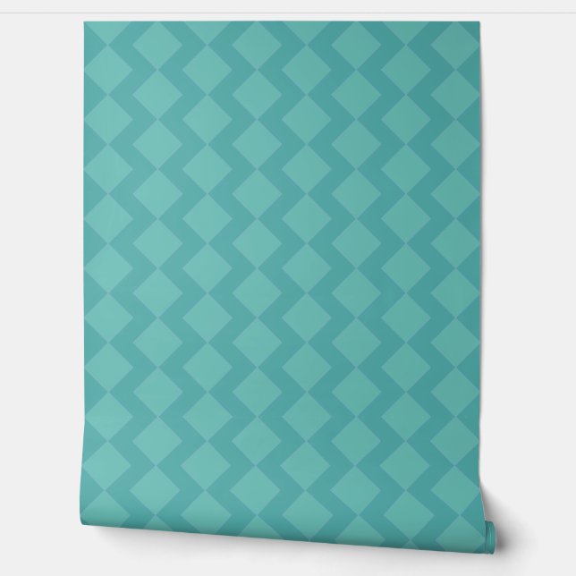 Papel Pintado Patrón verde azulado de diamante zigzag (Desenrollar)