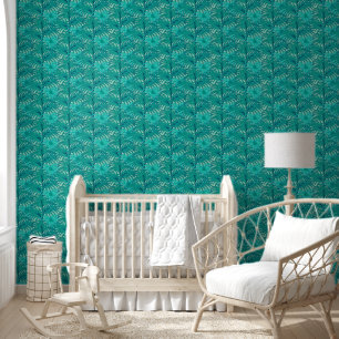 Papel Pintado Patrón verde azulado de hojas de palma tropical