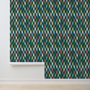 Papel Pintado Patrón Verde azulado y coral moderno de mediados d