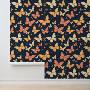 Papel Pintado Patrón vibrante de mariposas en azul oscuro