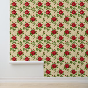 Papel Pintado Patrón vintage de rosa roja